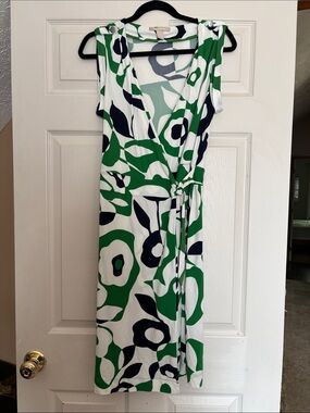 Banana Republic Green, Navy & White Floral Wrap Dress